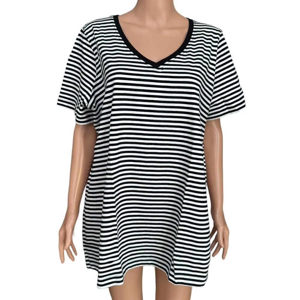 All American comfort 100% cotton black/white striped shirt size 1X